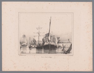 Vracht- en vissersschepen op het Canal de Belgique