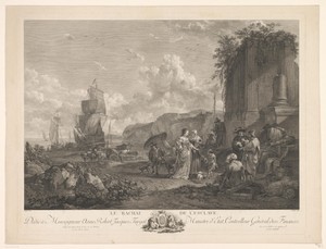 Vrijkopen van een tot slaaf gemaakte in een landschap met ruïne
