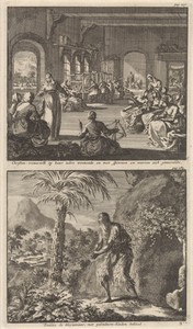 Vroeg-christelijke gemeenschap van vrouwen werkend in hun klooster en de heilige Paulus de kluizenaar