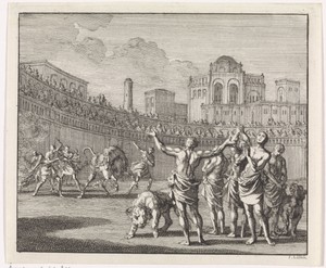 Vroegchristelijke martelaren in een Romeinse arena