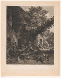 Vrolijke boeren bij een herberg