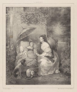 Vrouw aan het bed van een kind