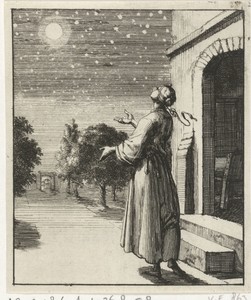 Vrouw aanschouwt de maan en sterren