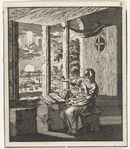Vrouw aanschouwt de zonsopgang