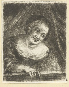 Vrouw achter een balustrade