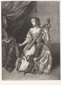 Vrouw bespeelt een viola da gamba