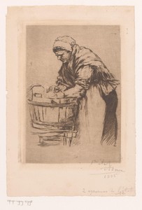 Vrouw bij een wastobbe