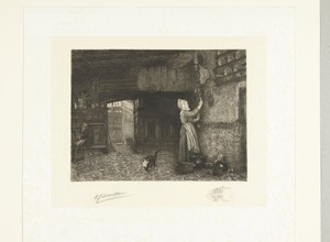 Vrouw die een wandklok opwindt