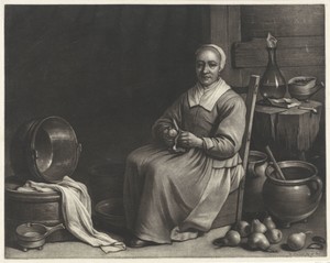 Vrouw die peren schilt
