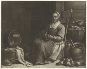 Vrouw die peren schilt