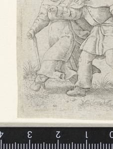 Vrouw en blinde man als boeren gekleed