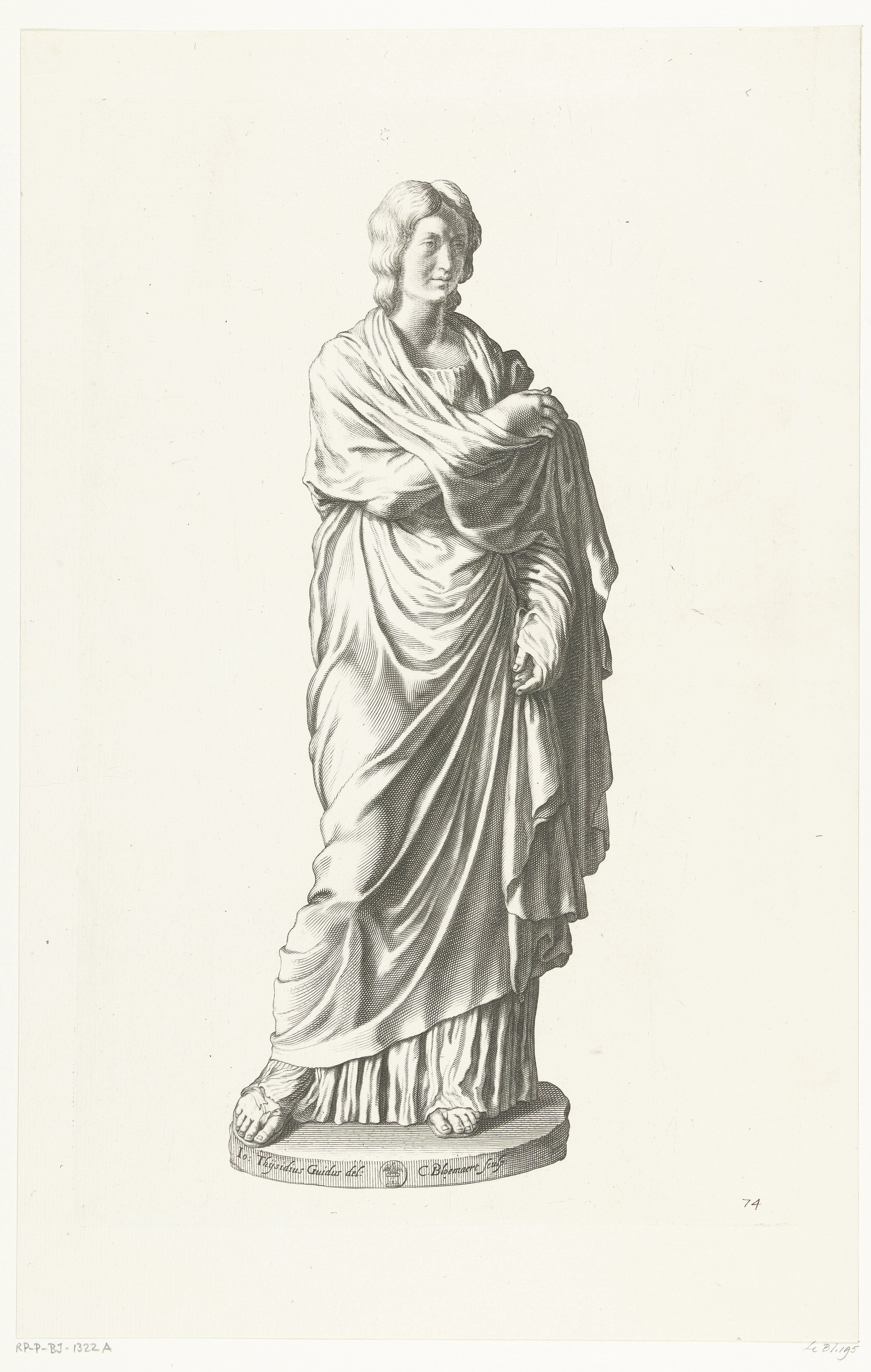 Vrouw gehuld in een mantel by Cornelis Bloemaert (II)