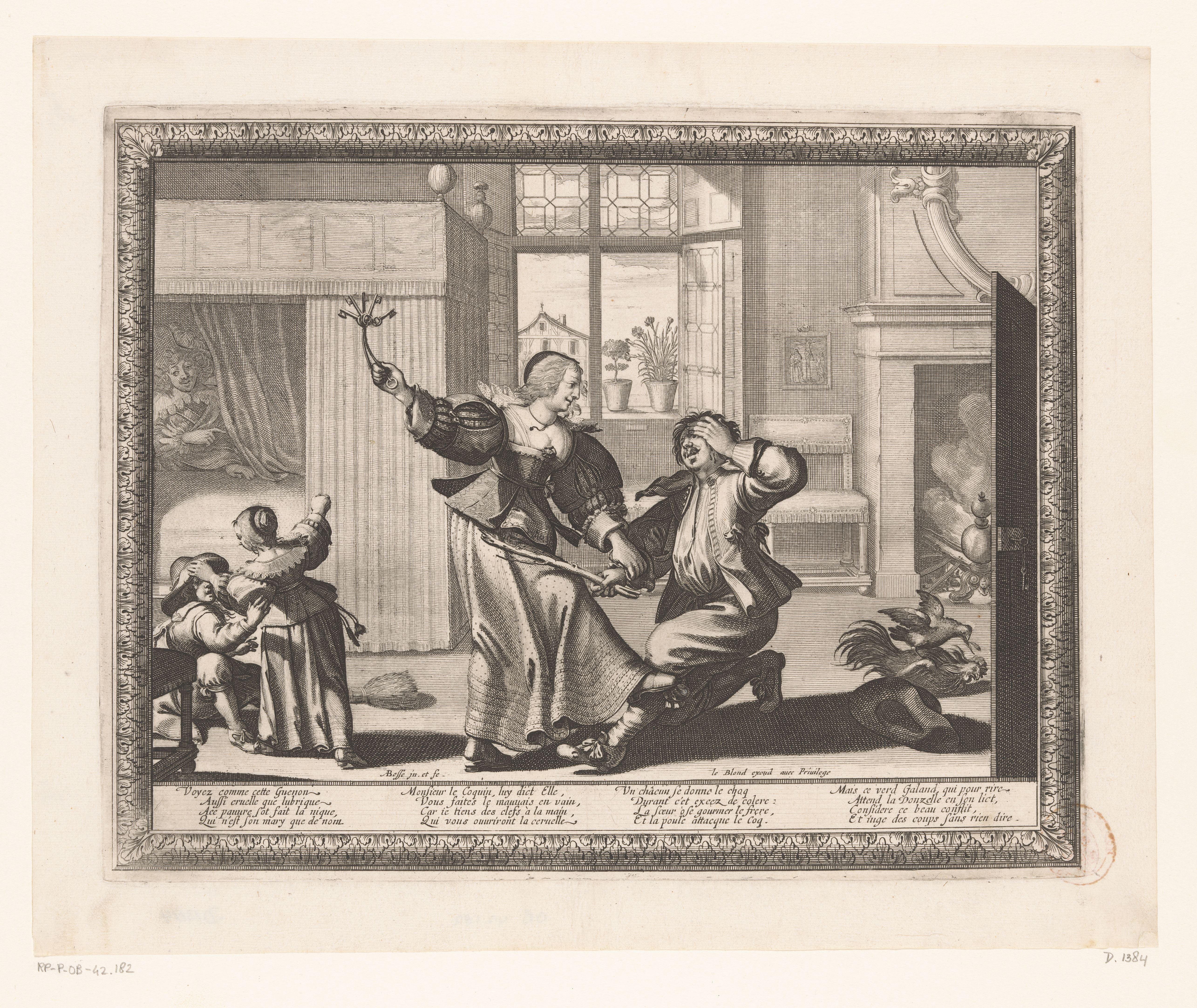 Vrouw haar man slaand met een sleutelbos by Abraham Bosse