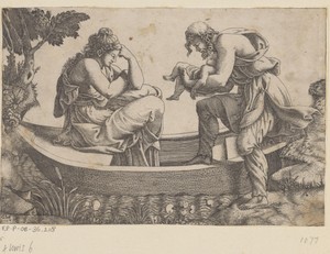 Vrouw in een bootje met man en baby