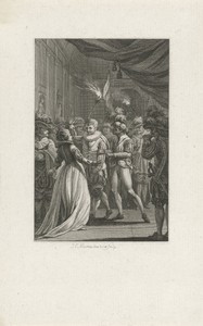 Vrouw in een interieur bij een groot gezelschap