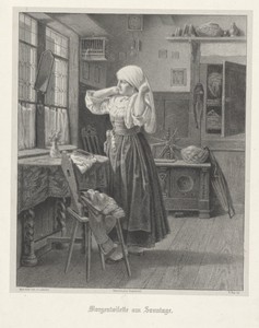 Vrouw kleedt zich aan bij het raam