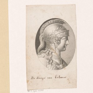Vrouw met antieke helm, mogelijk een portret van Jeanne d'Arc