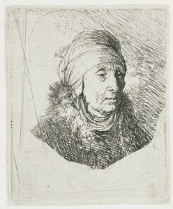 Vrouw met hoog hoofddeksel