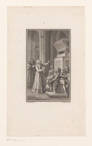Vrouw met kaars bij drie soldaten