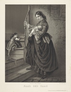 Vrouw met kinderen op een trap