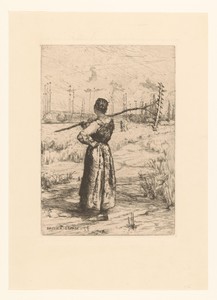 Vrouw met rijf op het land