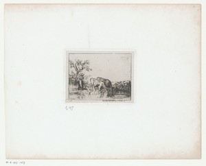 Vrouw met twee koeien in een landschap