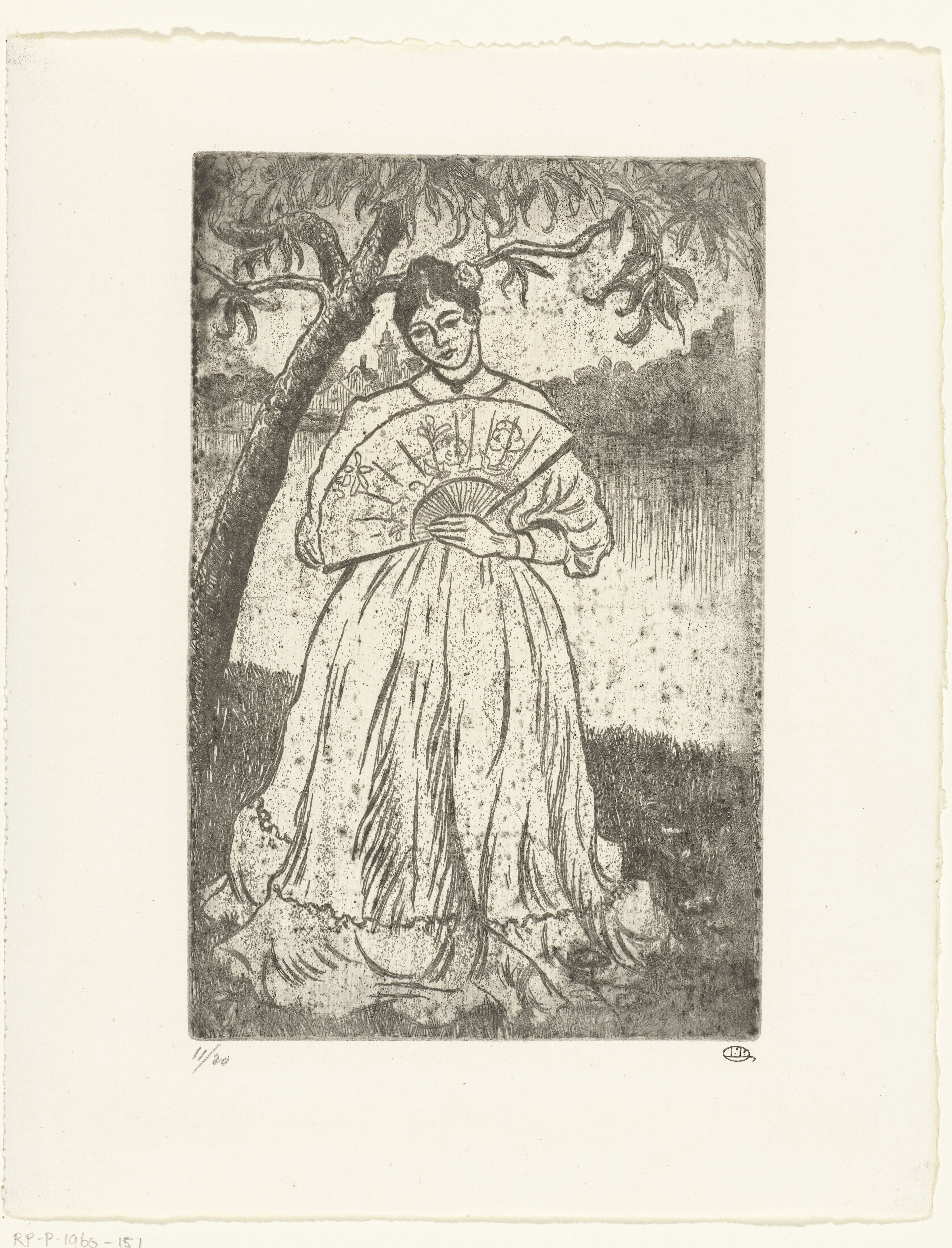 Vrouw met waaier by Lucien Pissarro