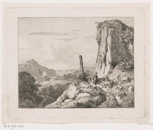 Vrouw met zes geiten in een berglandschap