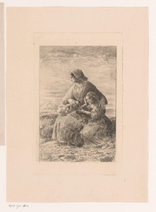 Vrouw rust samen met haar dochter in een landschap