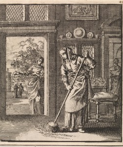 Vrouw veegt de vloer van een woning