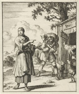 Vrouw wijst naar het teruggevonden schaap dat op de schouders van een man naar de stal wordt gebracht