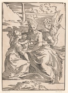 Vrouwelijke heilige ontvangt het Christuskind