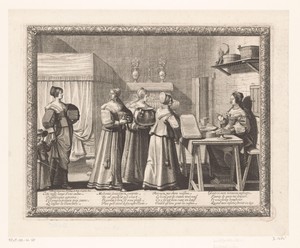 Vrouwen brengen geschenken naar de bruid