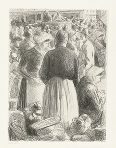 Vrouwen met hun waren op de markt in Pontoise