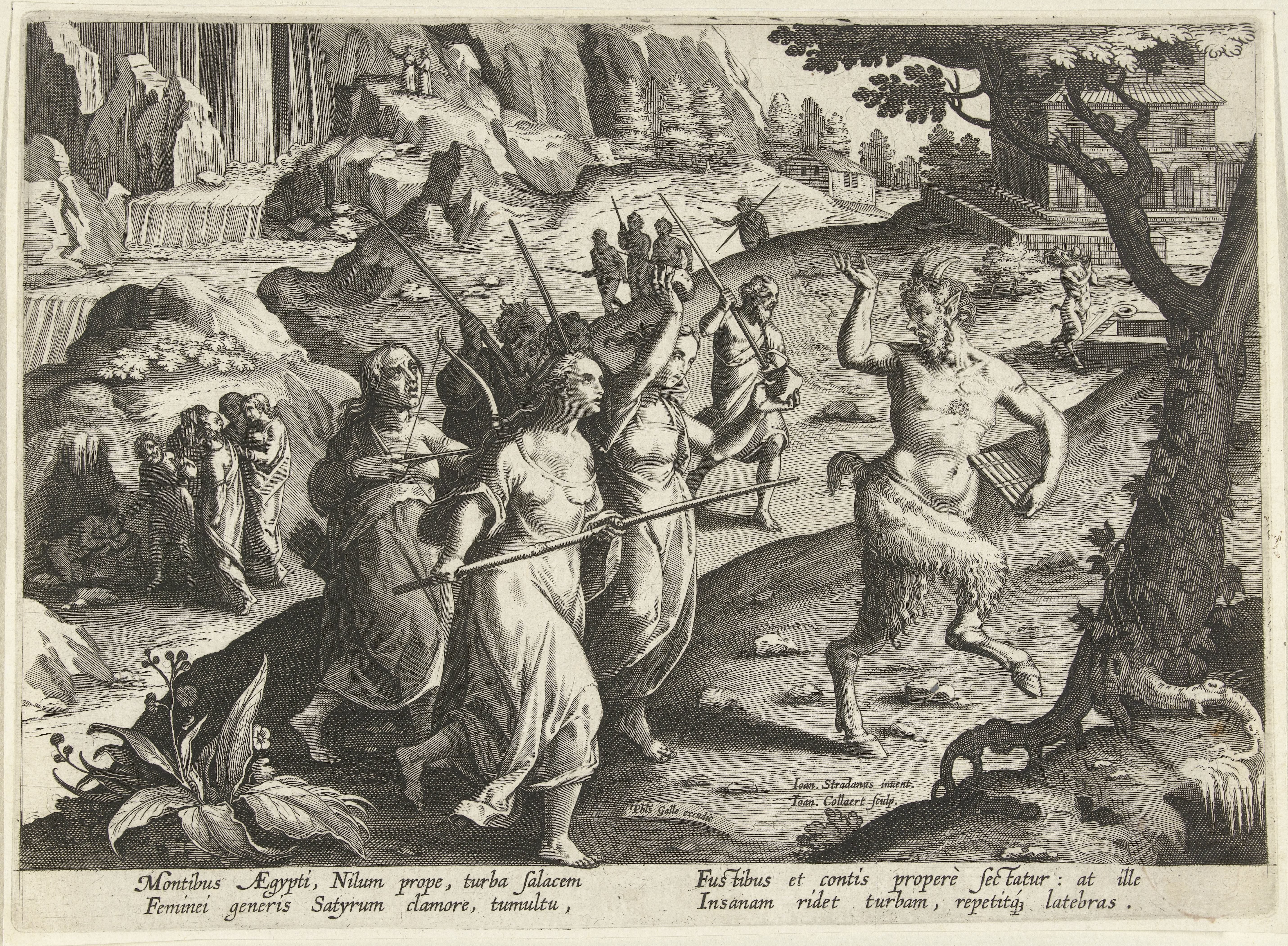 Vrouwen verjagen een sater by Jan Collaert (II)