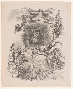 Vrouwenfiguur voor een gebouw gedragen op een plant