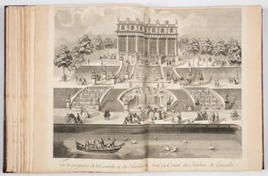 Vue en perspective de la Cascade et du Pavillon au bout du Canal des Jardins de Lunéville.