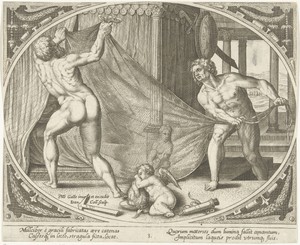 Vulcanus hangt een ijzeren net boven het bed