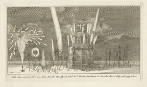 Vuurwerk bij een paviljoen