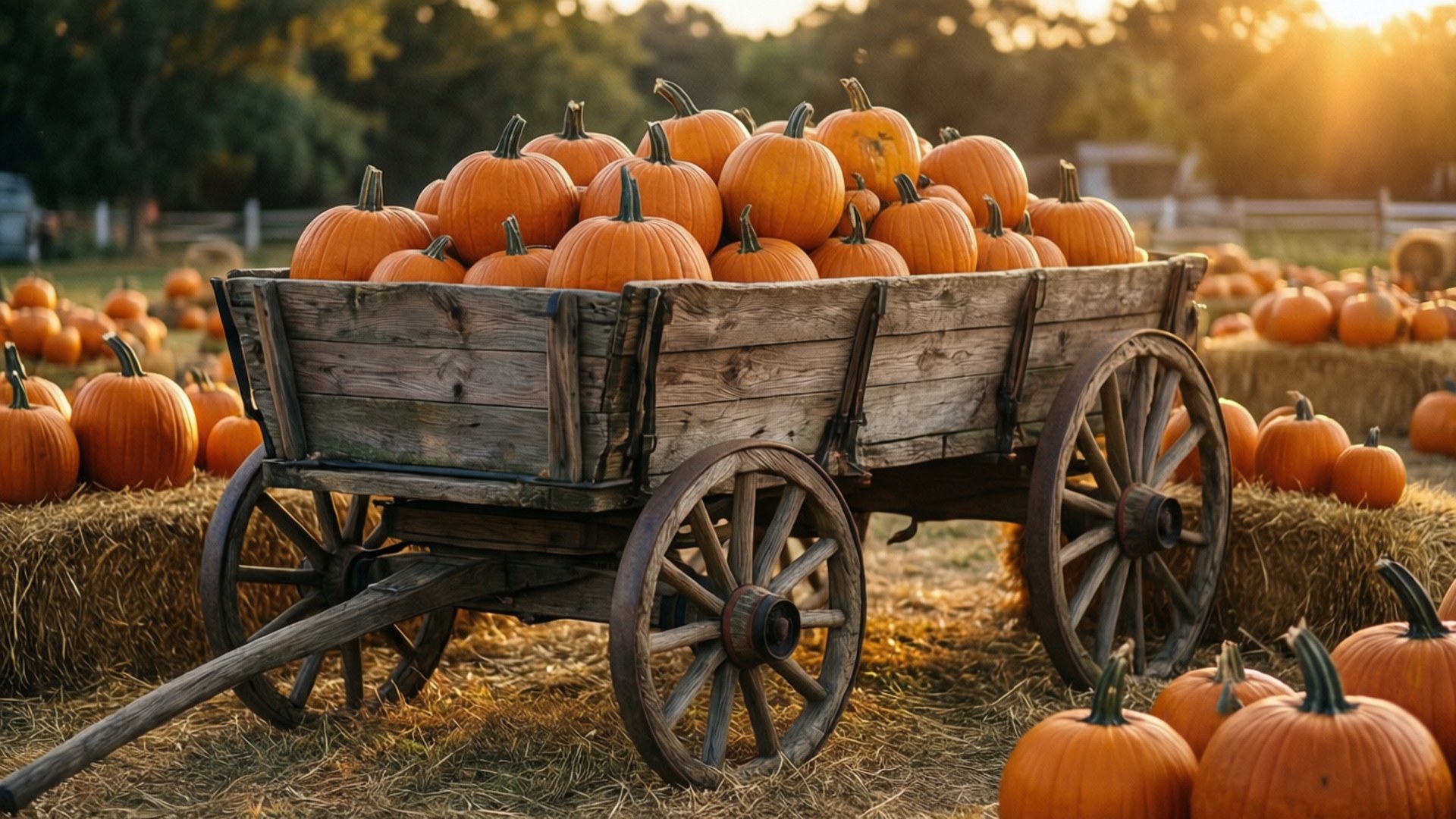 Wagon Full of Pumpkins by Wallpapers.art Studio