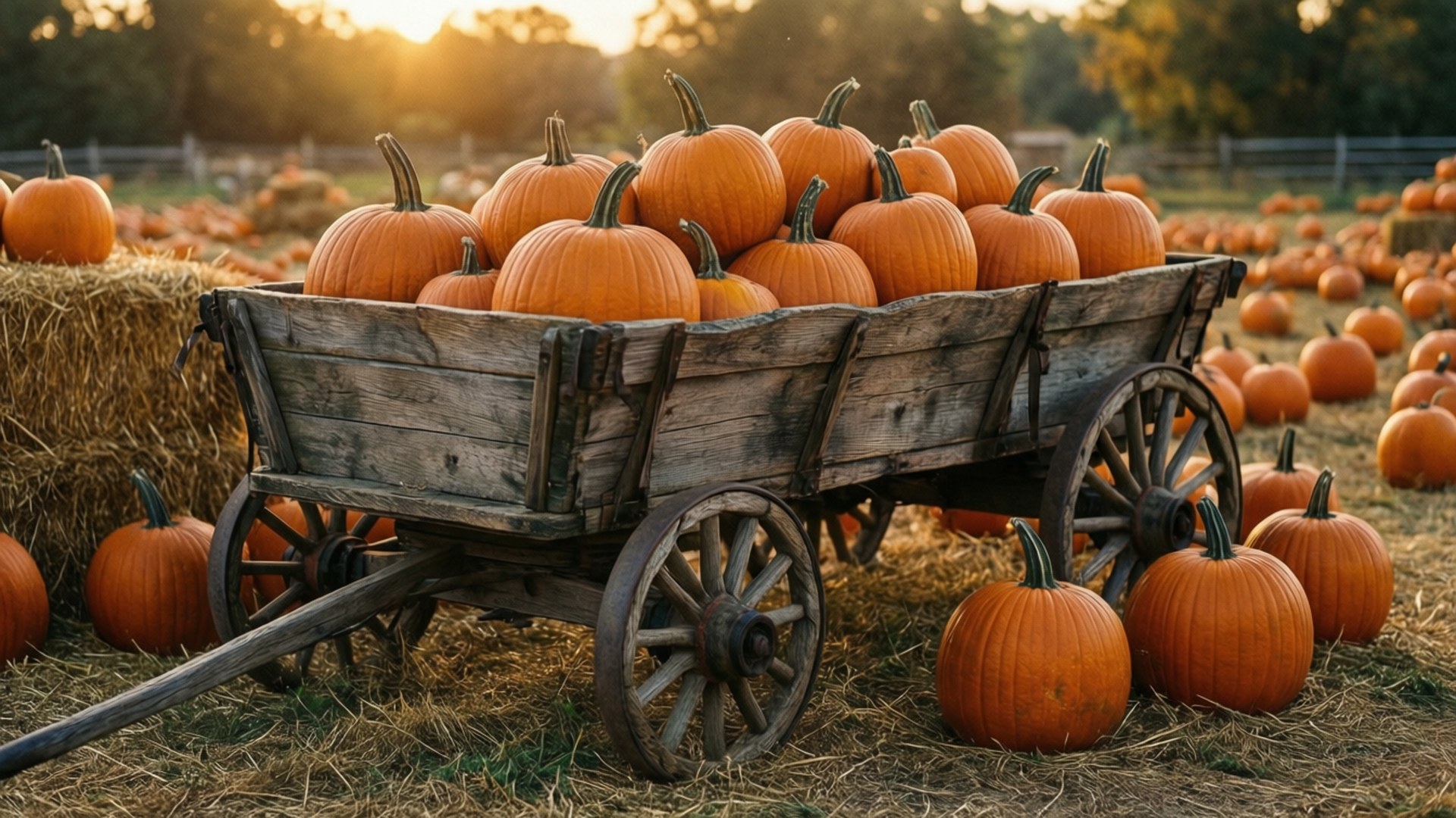 Wagon Full of Pumpkins by Wallpapers.art Studio