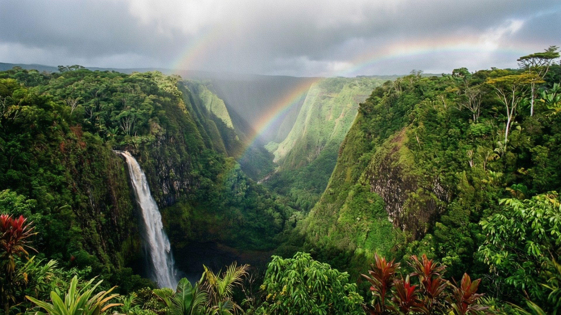 Waimea Canyon Waterfall by Wallpapers.art Studio