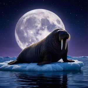 Walrus Silhouette Moon