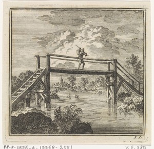 Wandelaar op een brug
