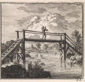 Wandelaar op een brug