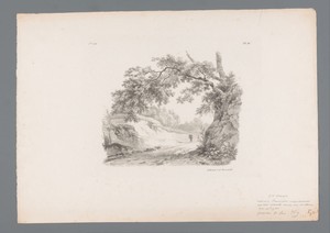 Wandelaar op een zandweg in het bos