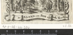 Wandelaar wijst in een bos op een spittende man