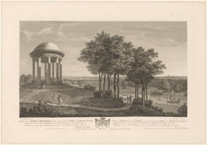 Wandelaars bij de Tempel der Vriendschap in het park Schoonenberg nabij Brussel
