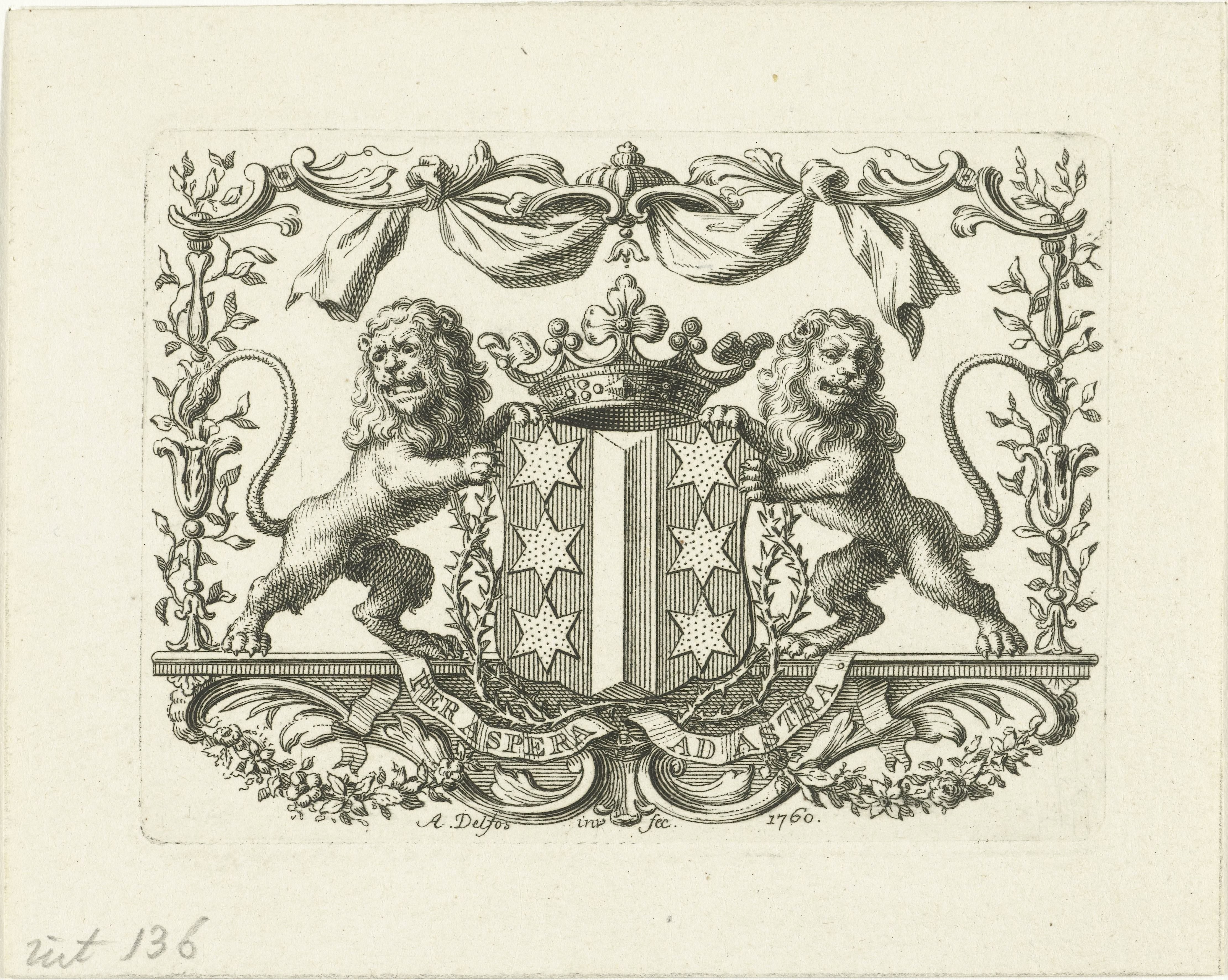 Wapen vastgehouden door twee leeuwen by Abraham Delfos