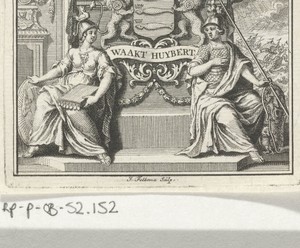 Wapenschild geflankeerd door allegorische figuren